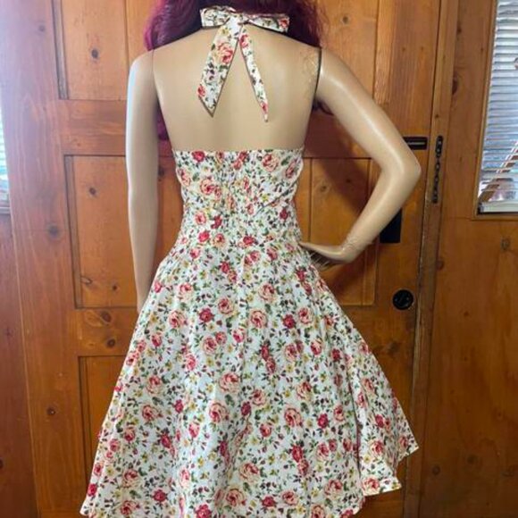Women's Dress Retro Vintage Swing 1950's Short Sleeve Halter white floral - Picture 3 of 6